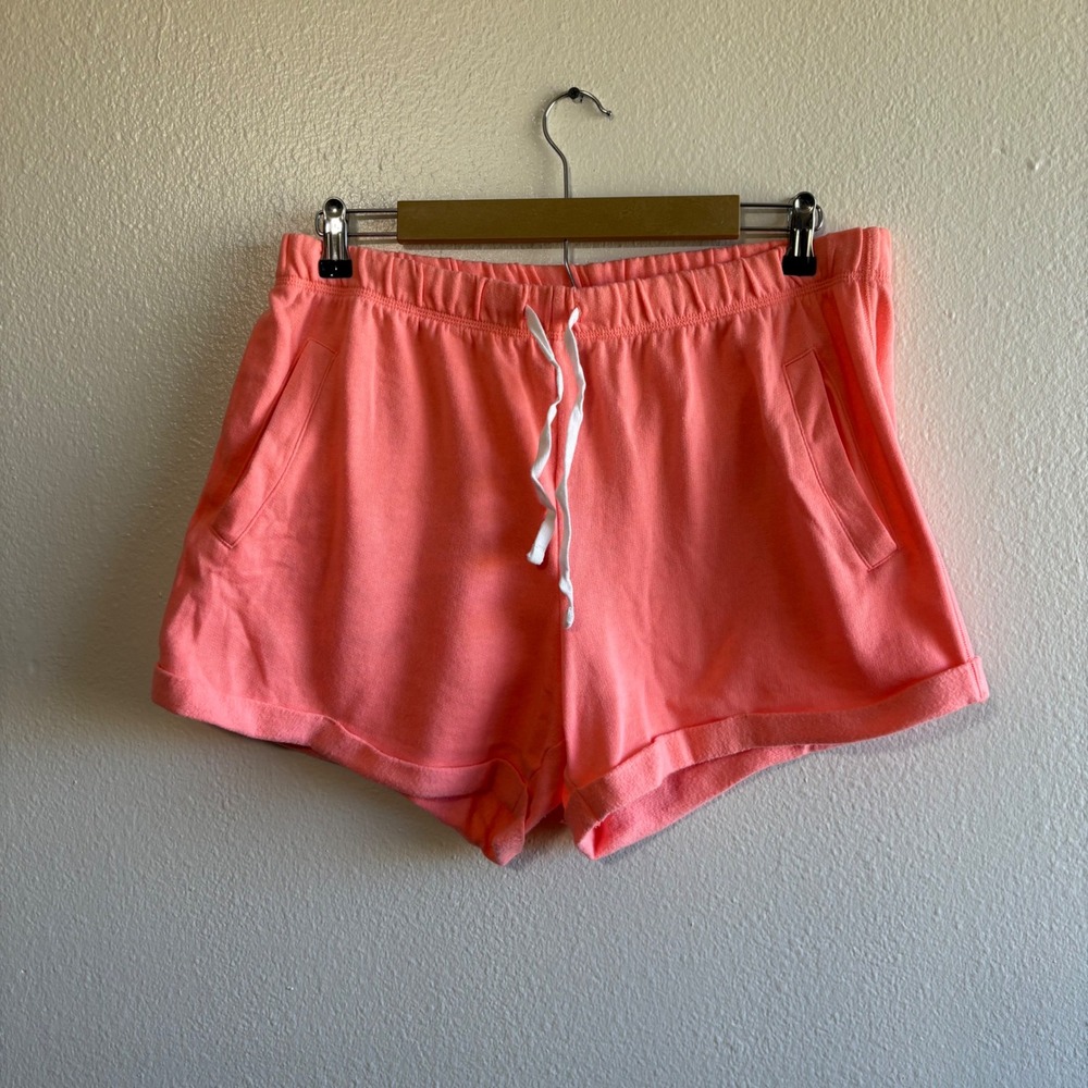 VS PINK Size Large Pink White Sweat Shorts Loungewear Preppy Relaxed Retro